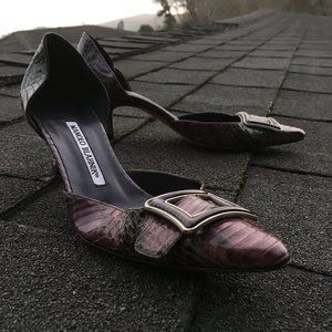 MANOLO BLAHNIK Purple/Green Snakeskin D'Orsay Kitt